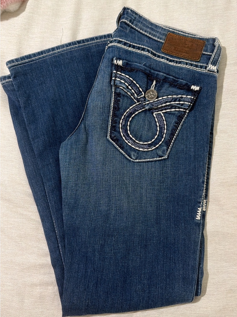 Big Star Women's Boot Cut Jeans in Dark Blue with Embroidered Pocket